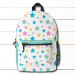 Modernes Sternmuster Rosa Minze Personalisierter N Bedruckter Rucksack<br><div class="desc">Das moderne Star Pattern Pink Mint Personalisiert Name Backpack zeichnet sich durch ein modernes Sternmuster in Rosa,  Gelb,  Minze und Blau auf weißem Hintergrund aus,  mit Ihrem personalisierten Namen,  Monogramm oder Text. Ideal für Schule,  Sport,  Gymnastik,  Reisen und vieles mehr. Entworfen von ©Evco Studio www.zazzle.com/store/evcostudio</div>