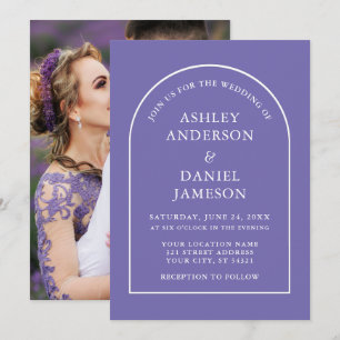 Modernes, stilvolles Arch Periwinkle Foto Wedding Einladung