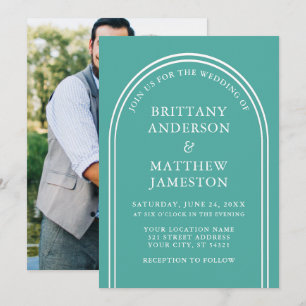 Modernes, stilvolles Arch Wedding Aquamarines Foto Einladung