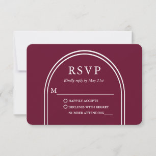 Modernes, stilvolles Arch Wedding Burgundy RSVP Karte