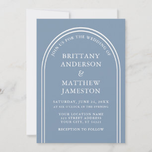 Modernes, stilvolles Arch Wedding Dusty Blue Einladung