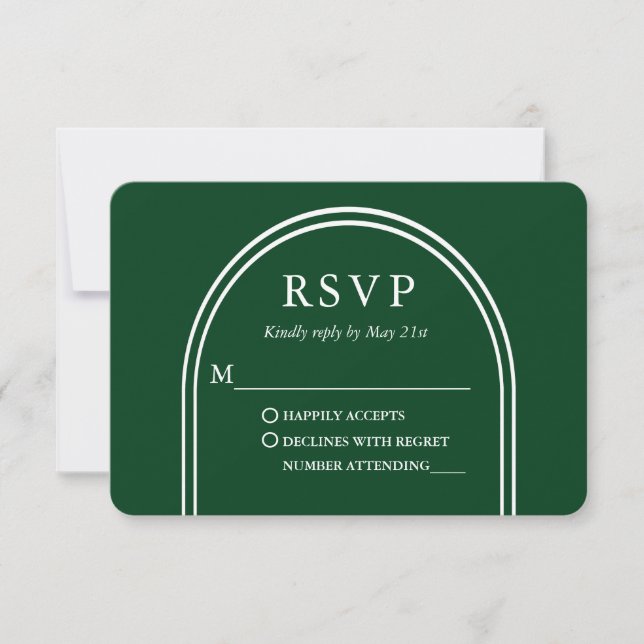 Modernes, stilvolles Arch Wedding Green RSVP Karte (Vorderseite)
