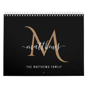 Modernes, stilvolles Black Gold Foto Monogram Kalender