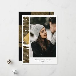 Modernes, stilvolles Black & Gold Kariertes Foto W Feiertagskarte