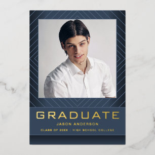 Modernes, stilvolles Blau   1 Foto Foil Grad Card Folieneinladung