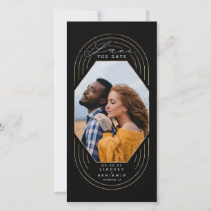 Modernes, stilvolles Boho Gold Black Foto Save The Date