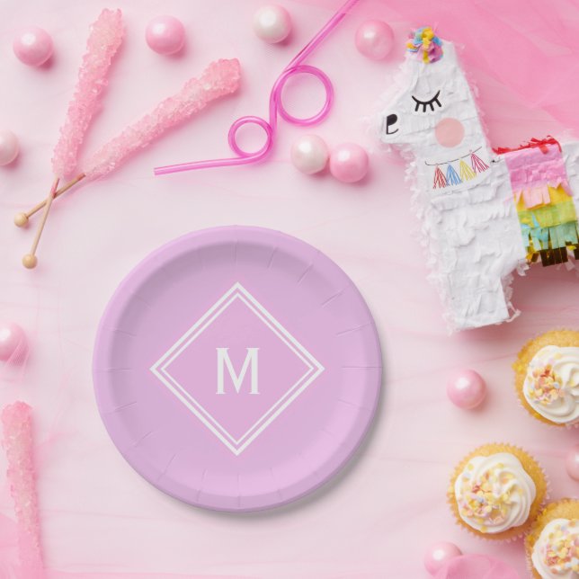 Modernes, stilvolles Bubblegum Pink Custom Monogra Pappteller (Party)