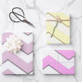 Modernes, stilvolles Chevon Stripe Yellow Pink Lil Geschenkpapier Set