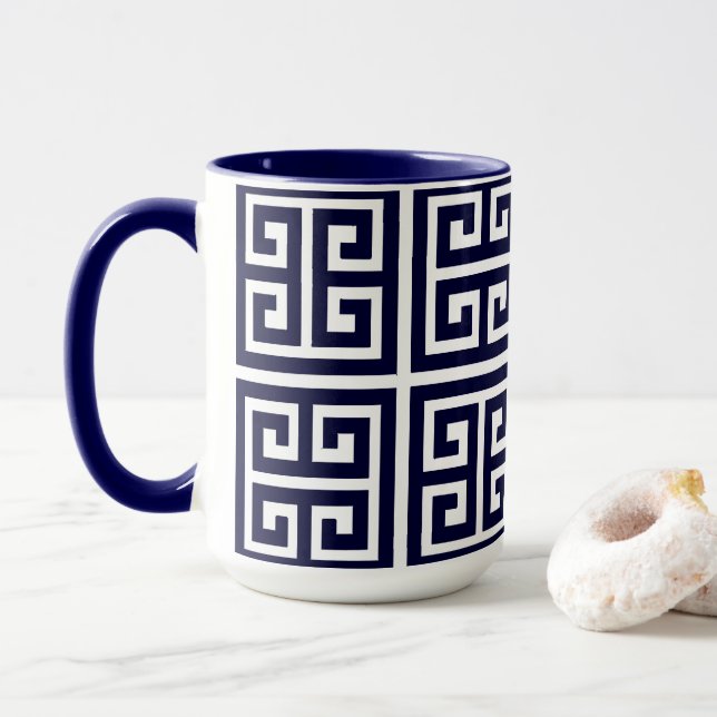 Modernes, stilvolles Deep Blue Griechisches Schlüs Tasse (Mit Donut)