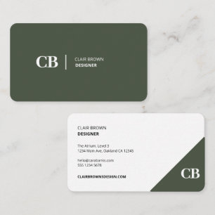 Modernes, stilvolles Forest Green Monogram Visitenkarte