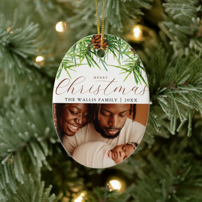 Modernes & stilvolles Foto & Grüße Weihnachtskiefe Keramik Ornament (Baum)