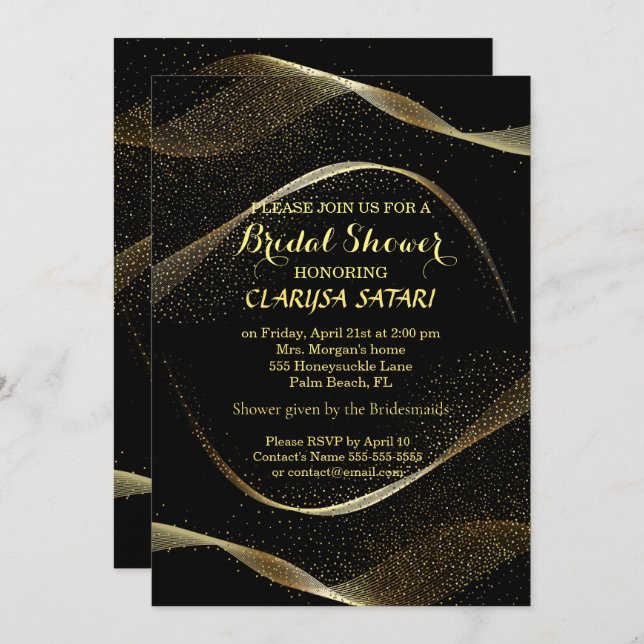 Modernes, stilvolles Gold- und Schwarz-Brautparty Einladung (Vorne/Hinten)