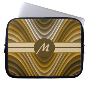 Modernes, stilvolles Golden Brown Waves Monogram L Laptopschutzhülle