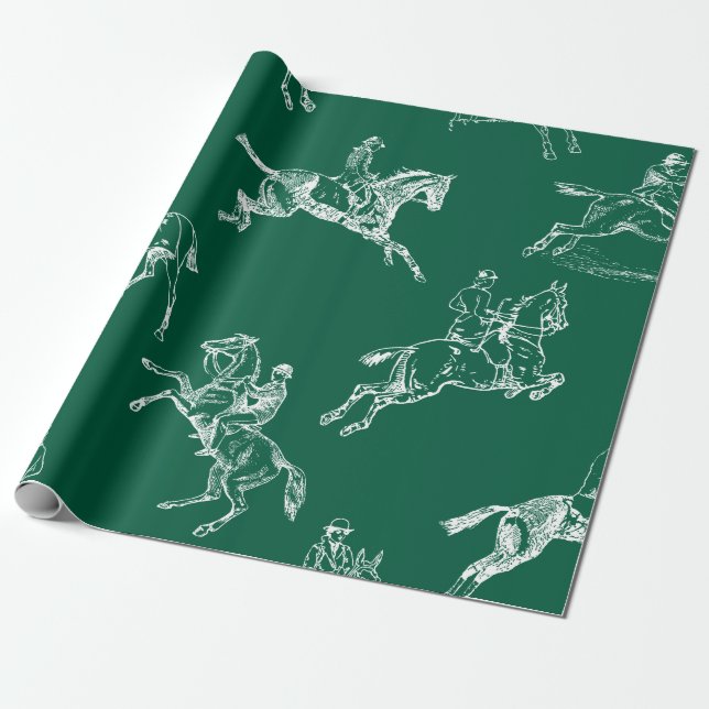 Modernes, stilvolles Green White Horseback Riding  Geschenkpapier (Ungerollt)