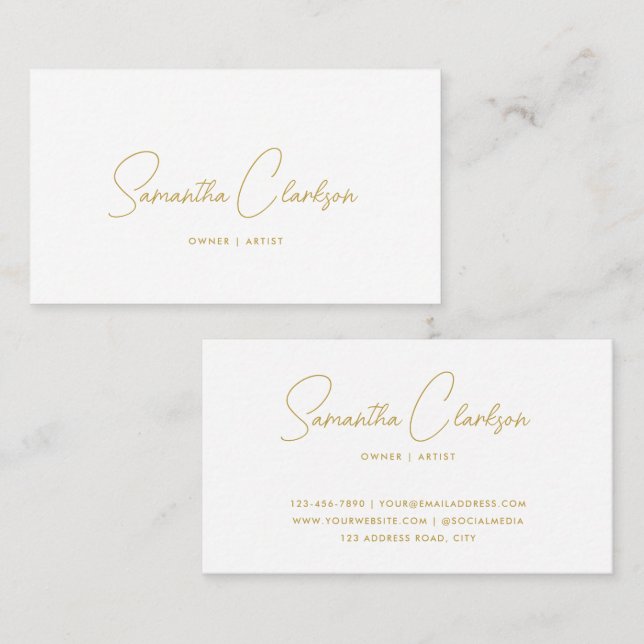 Modernes, stilvolles handgeschriebenes Gold-Script Visitenkarte (Vorne/Hinten)