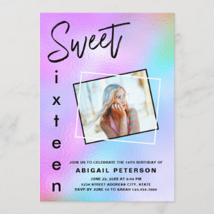 Modernes, stilvolles, holografisches 16 . Geburtst Einladung