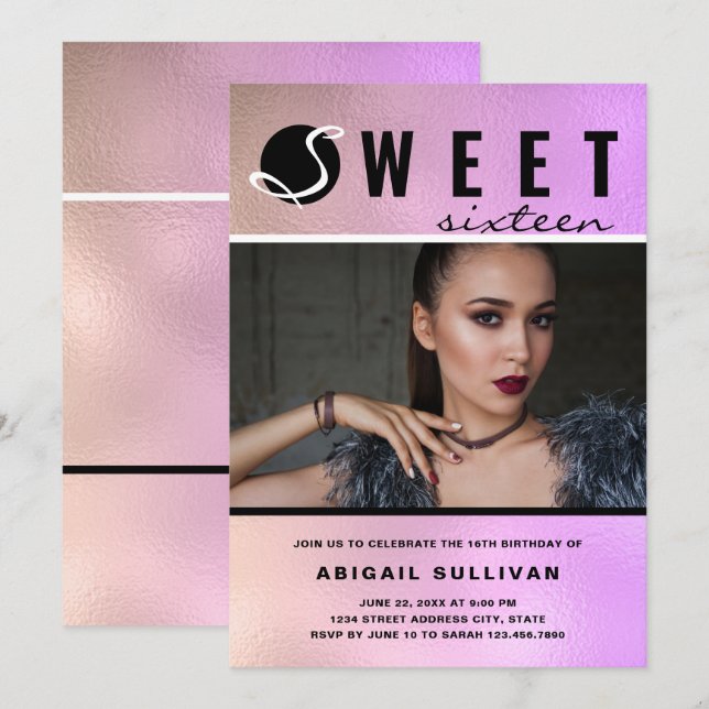 Modernes, stilvolles, holografisches 16 . Geburtst Einladung (Vorne/Hinten)