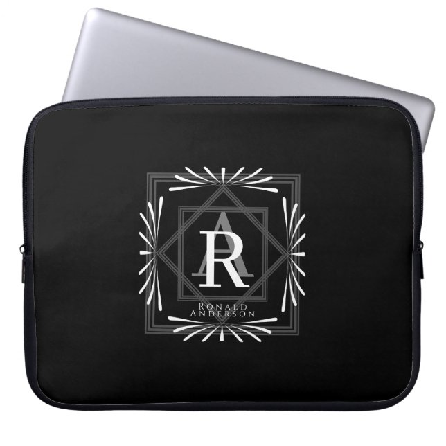 Modernes, stilvolles Monogram Black Laptopschutzhülle (Vorderseite)