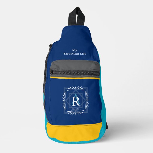Modernes, stilvolles Monogram Blue Crossbody Bag (Vorderseite)