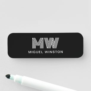 Modernes, stilvolles Monogram Simple Sleek Black Namensschild