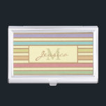 Modernes, stilvolles Monogramm aus pastelfarbenem  Visitenkarten Dose<br><div class="desc">Stilvoll modernes gestreiftes personalisiertes Visitenkartengehäuse.</div>