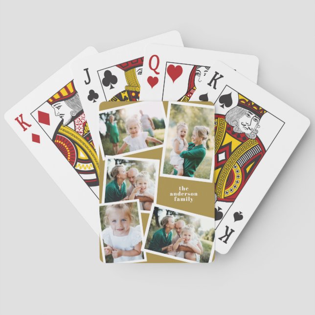 Modernes, stilvolles MultiFoto Senf Spielkarten (Rückseite)