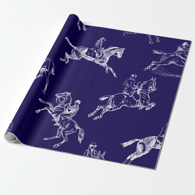 Modernes, stilvolles Navy Blue Horseback Riding To Geschenkpapier (Ungerollt)