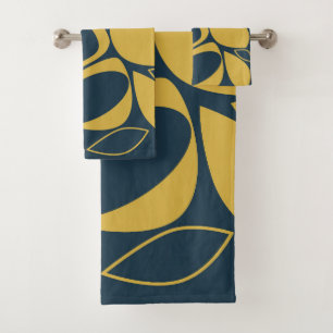Modernes, stilvolles Navy Blue Mustard Abstraktes  Badhandtuch Set