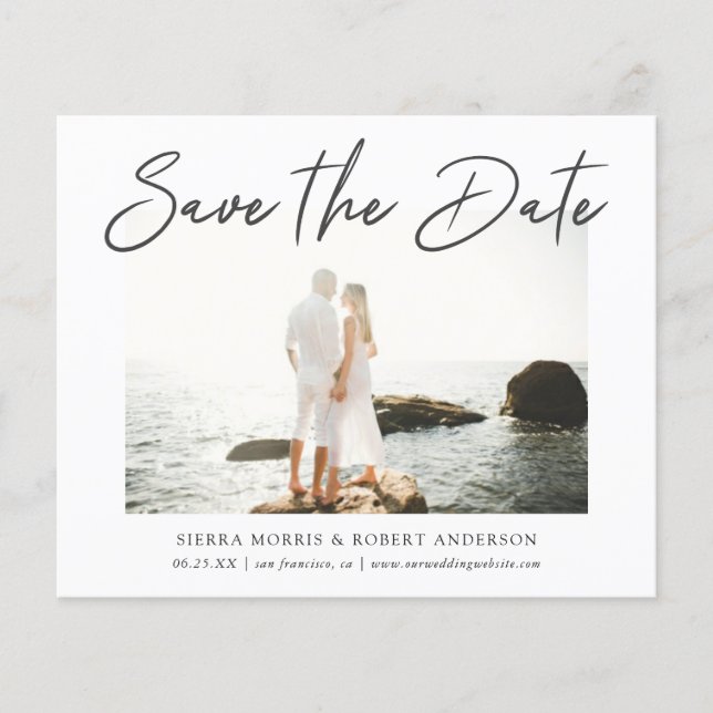 Modernes, stilvolles Pen Script Save the Date (Vorderseite)