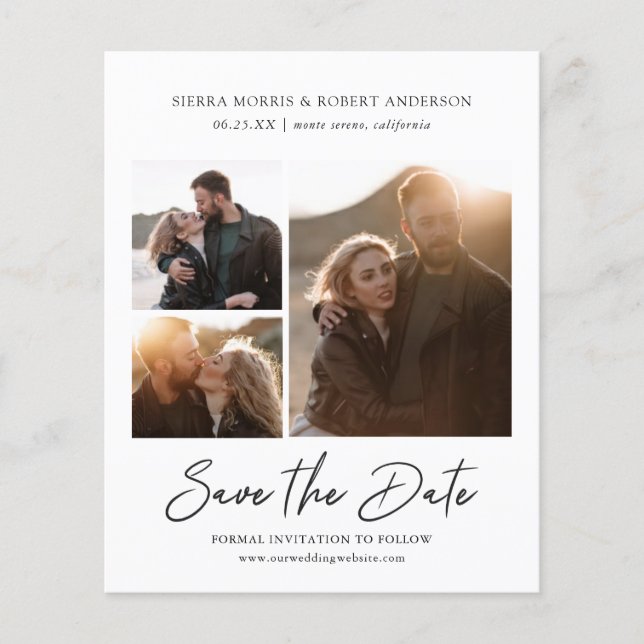 Modernes, stilvolles Pen Script Save the Date 3 Fo (Vorderseite)