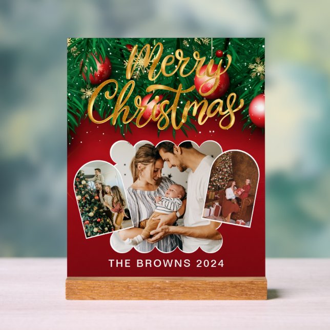 Modernes, stilvolles Red Gold Christmas Family Fot Acrylschild (Neutral)