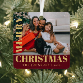 Modernes, stilvolles Red Merry Christmas Family Fo Ornament Aus Metall