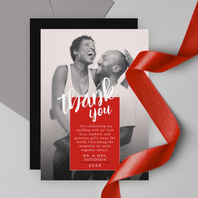 Modernes, stilvolles Red White Foto QR Dankeschön  Save The Date (Von Creator hochgeladen)