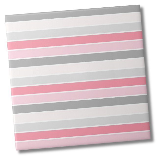 Modernes, stilvolles rosa Streifenmuster Fliese (Simple Modern Bold White Gray Pink Stripe Pattern Ceramic Tile)