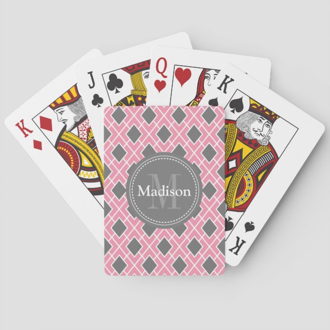 Modernes, stilvolles rosafarbenes Diamant-Muster Spielkarten (Rückseite)