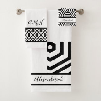 Modernes, stilvolles Schwarz-Weiß Badezimmer geome Badhandtuch Set