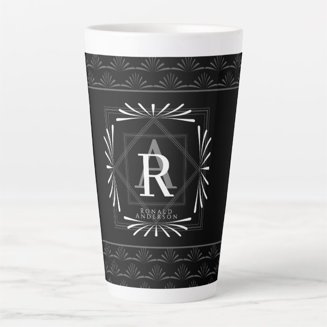 Modernes, stilvolles Schwarzes Monogramm Milchtasse (Vorderseite)