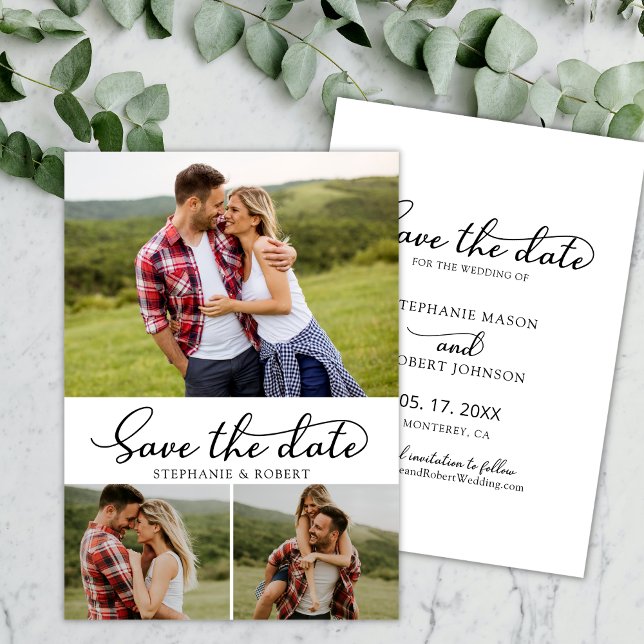 Modernes, stilvolles Script 3 Foto Collage Wedding Save The Date (Von Creator hochgeladen)