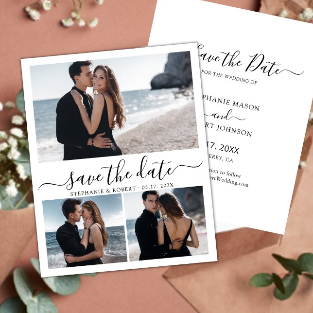 Modernes, stilvolles Script 3 Foto Collage Wedding Save The Date (Von Creator hochgeladen)