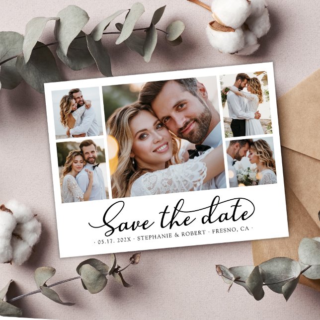 Modernes, stilvolles Script 3 Foto Collage Wedding Save The Date (Von Creator hochgeladen)