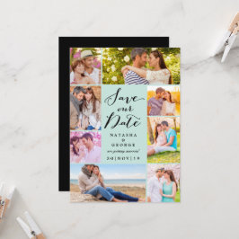 Modernes, stilvolles Script 8 Multi-Foto Save the Einladung