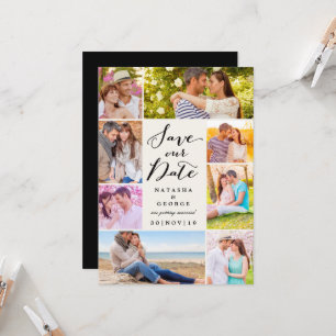 Modernes, stilvolles Script 8 Multi-Foto Save the  Einladung