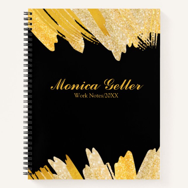 Modernes, stilvolles Script Black Gold-Namens-Them Notizbuch (Vorderseite)