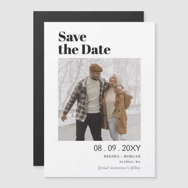 Modernes, stilvolles Typografie-Foto Save the Date Magneteinladung (Vorne/Hinten)