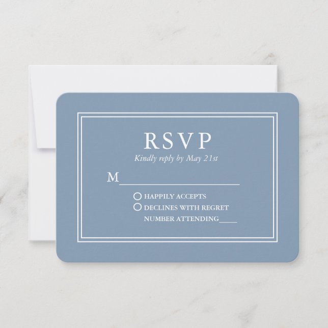 Modernes, stilvolles Wedding Dusty Blue RSVP Karte (Vorderseite)