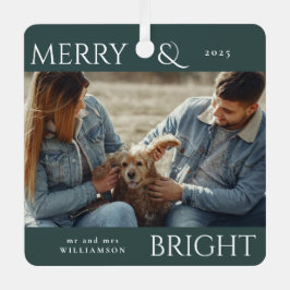 Modernes stilvolles Weihnachtsfamiliengrün Foto Ornament Aus Metall