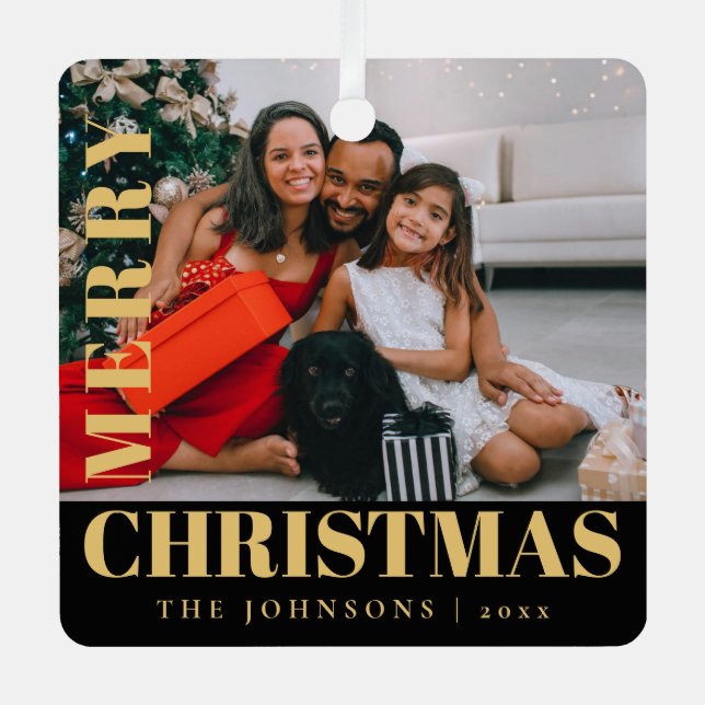 Modernes, stilvolles Weihnachtsfamilienhaus Foto M Ornament Aus Metall (Vorderseite)