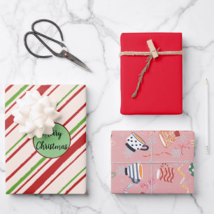 Modernes, stilvolles Weihnachtsmuster rot-grün pin Geschenkpapier Set