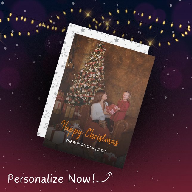 Modernes, stilvolles Weihnachtsskript-Foto Feiertagskarte (Von Creator hochgeladen)