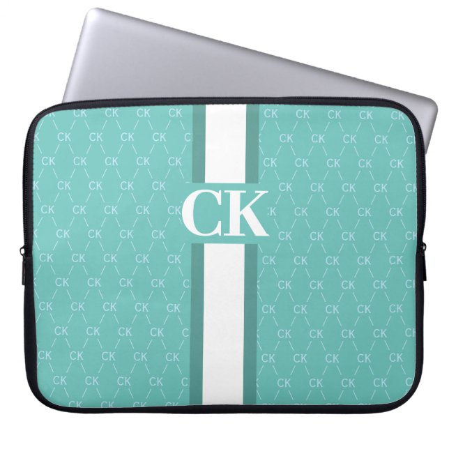 Modernes Strip Monogramm mit Designer Muster Blue  Laptopschutzhülle (Vorderseite)
